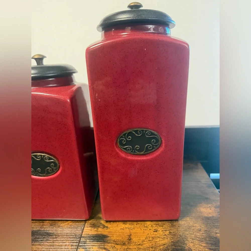 Pier 1 Rustic Brick Red Ceramic Canister Set of two.